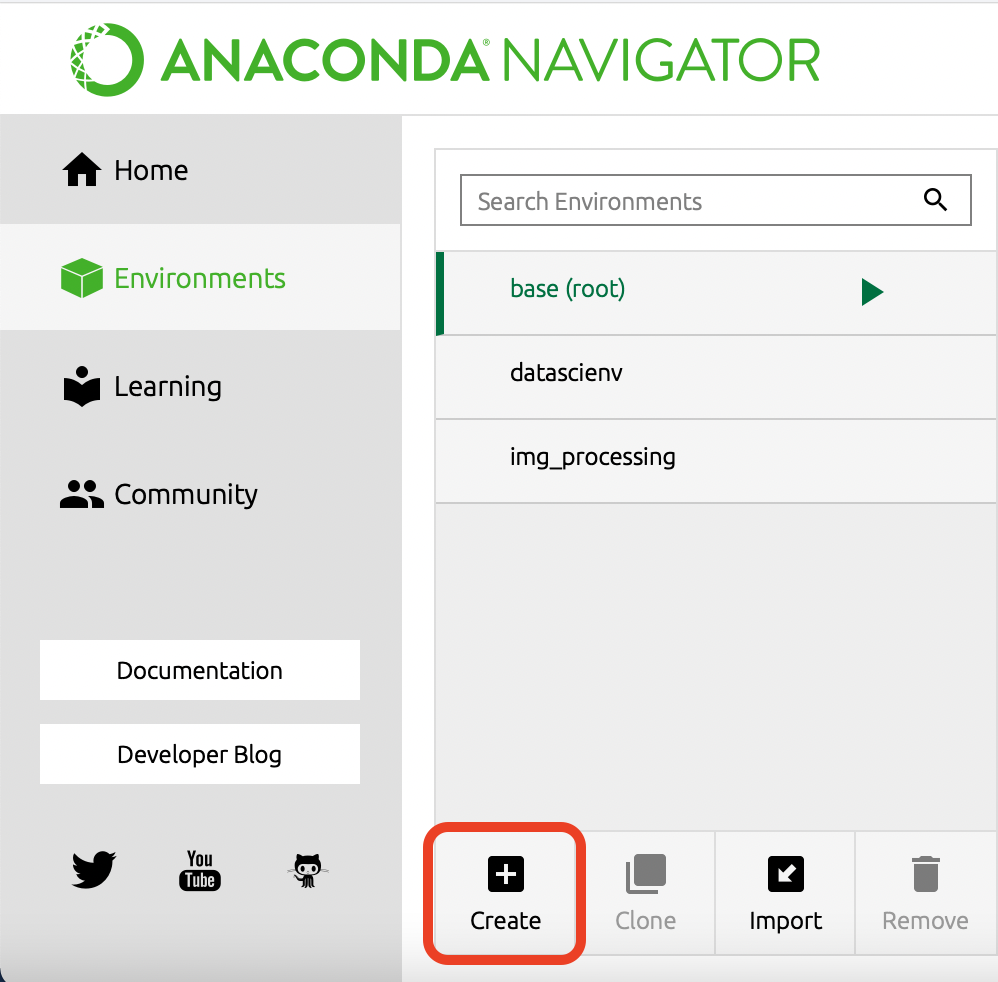 Create environment in Anaconda Navigator